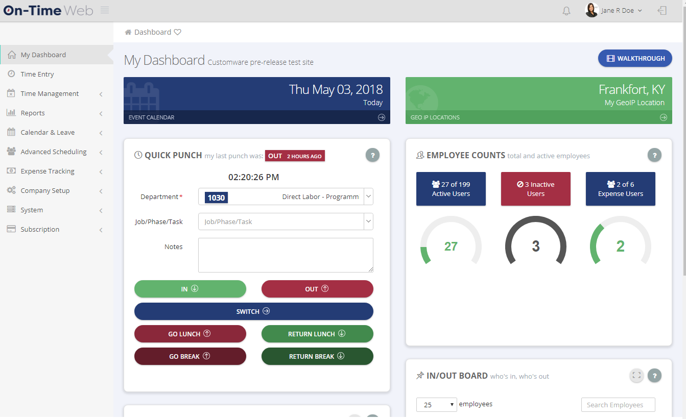 Dashboard Widgets | On-Time Web