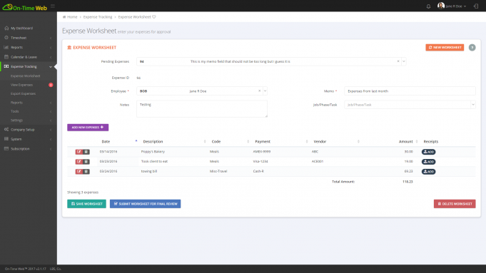 Expense Tracking Worksheet